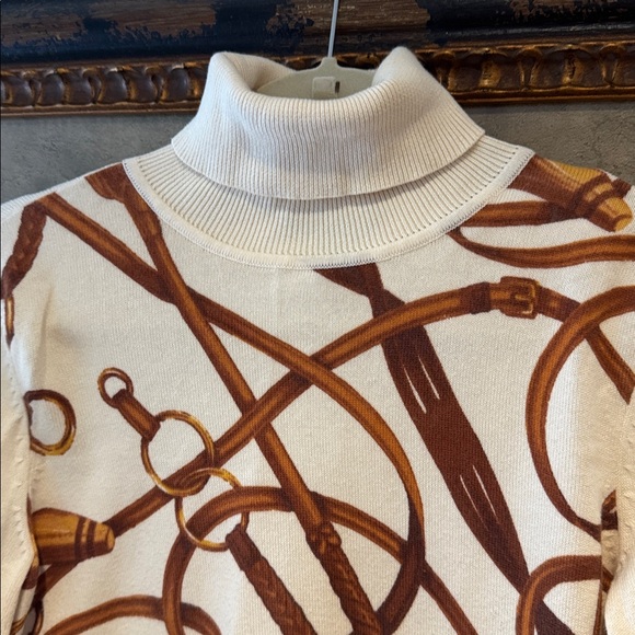 Ralph Lauren Off White Turtleneck Sweater w/ Unique Equestrian Print Front - Picture 4 of 8